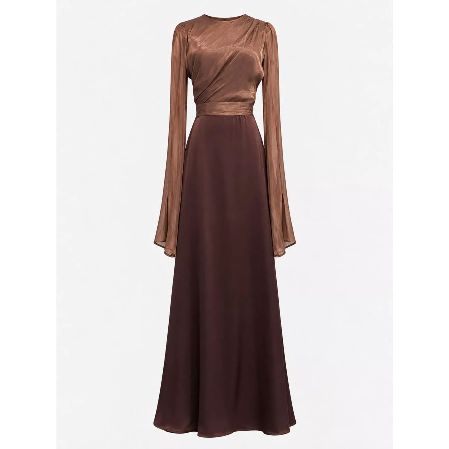 Round Neck Flare Sleeve Maxi Dress Rose Gold / S Apparel and Accessories