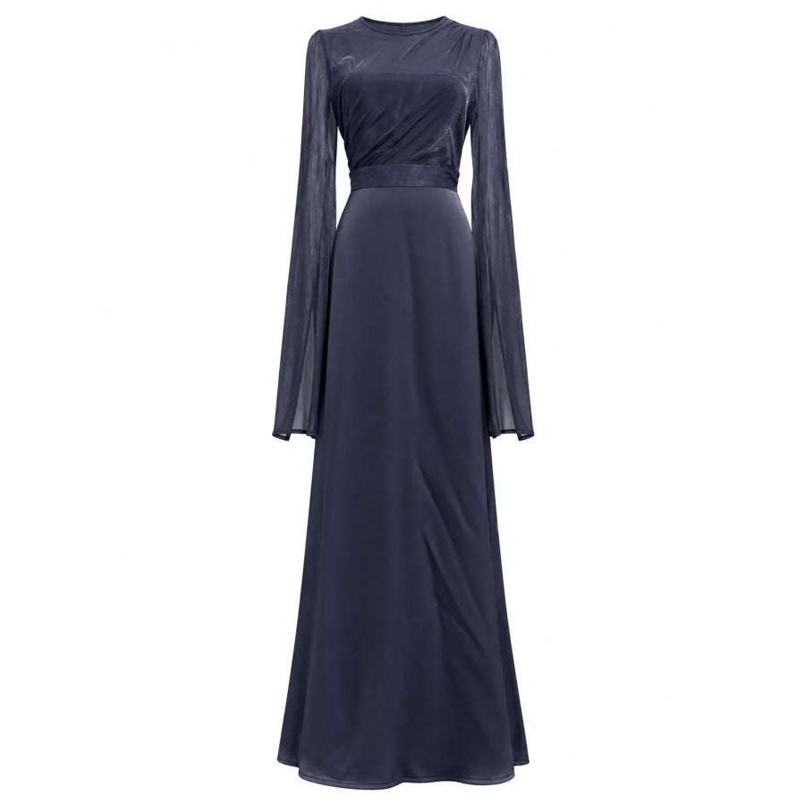 Round Neck Flare Sleeve Maxi Dress Violet Blue / S Apparel and Accessories