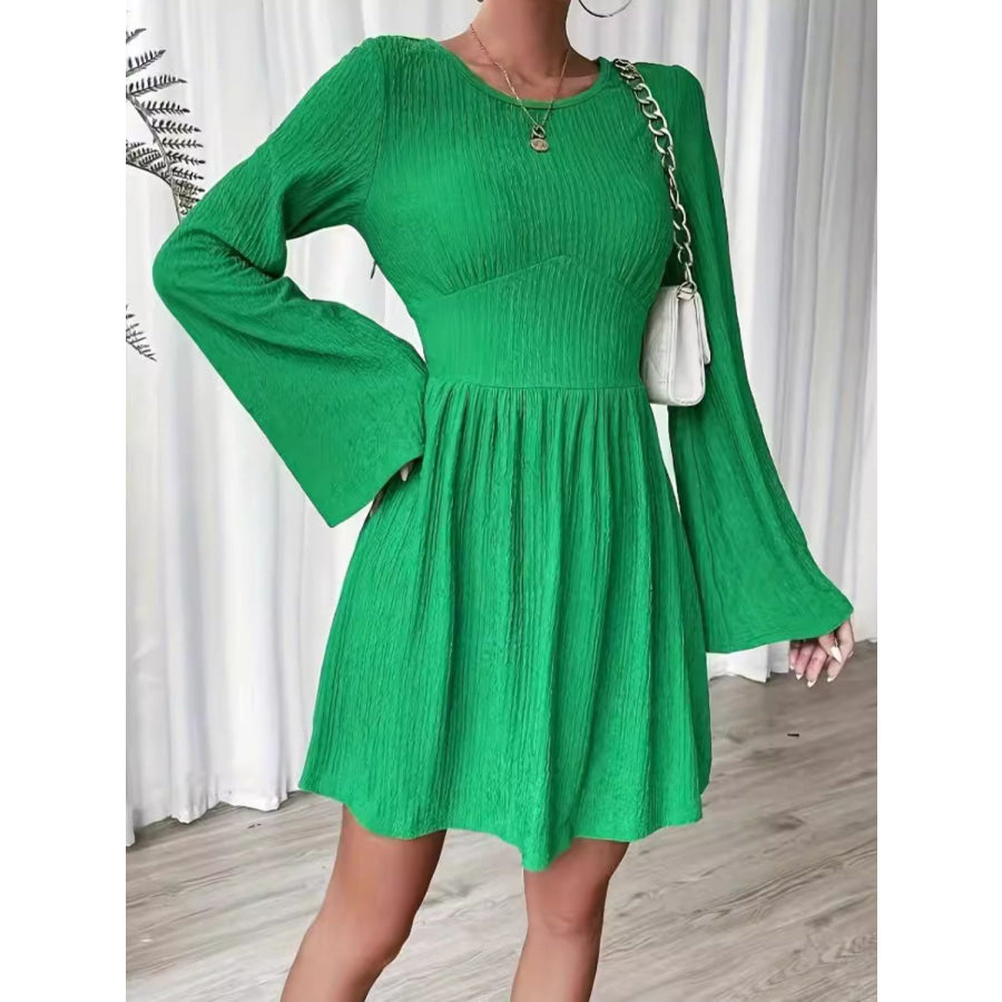 Round Neck Flare Sleeve Mini Dress Apparel and Accessories