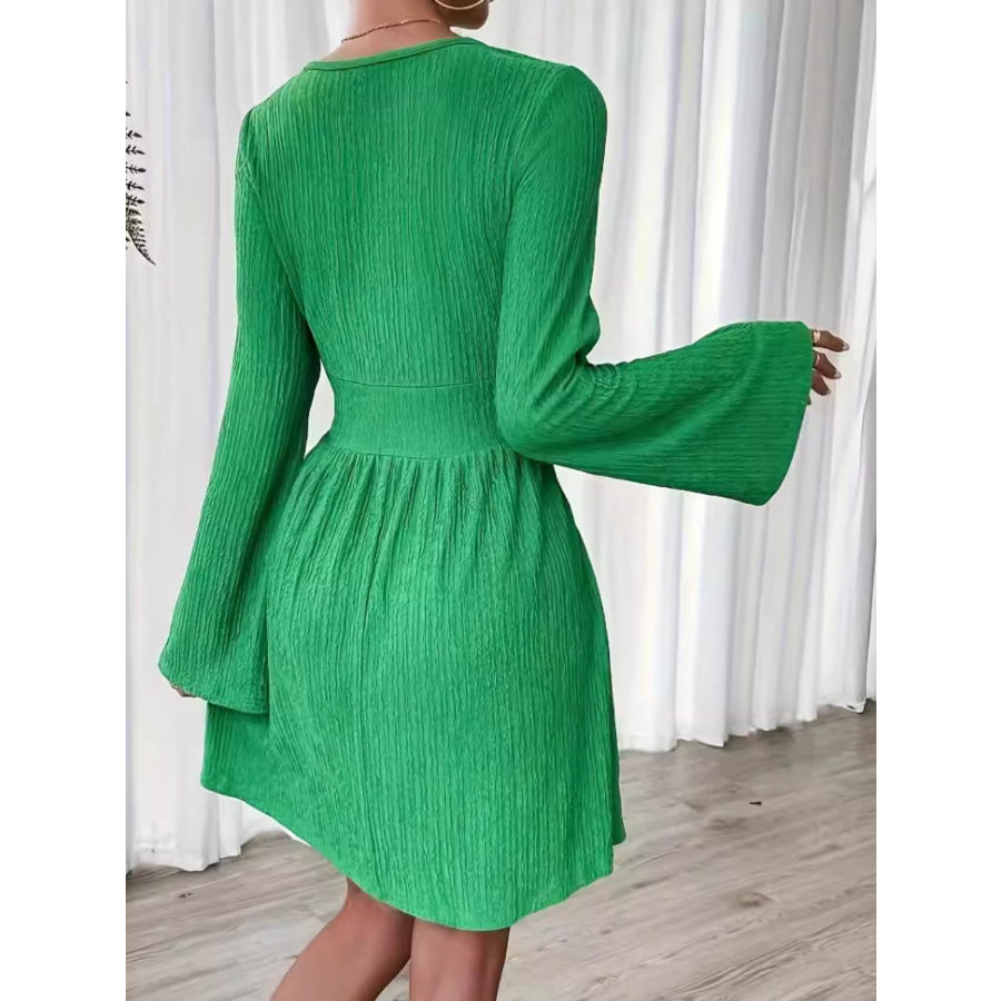 Round Neck Flare Sleeve Mini Dress Apparel and Accessories