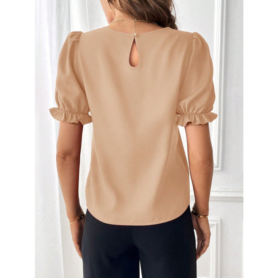 Round Neck Flounce Sleeve Blouse Apparel and Accessories