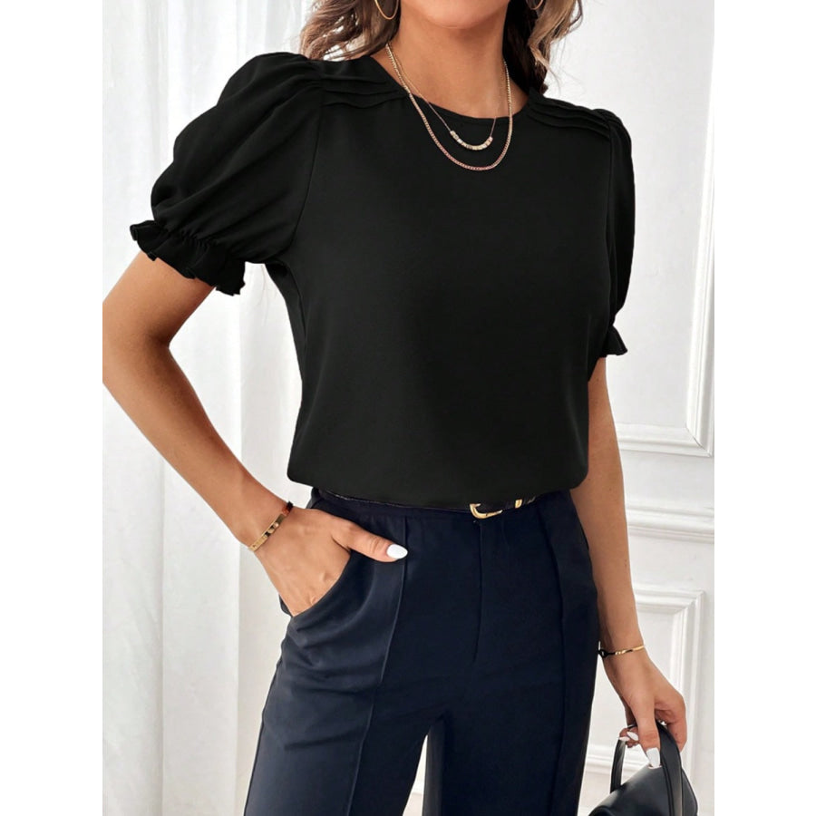 Round Neck Flounce Sleeve Blouse Apparel and Accessories