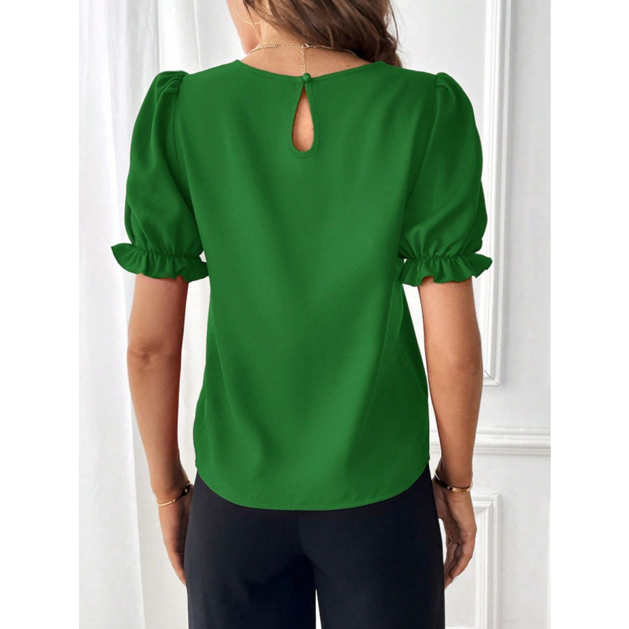 Round Neck Flounce Sleeve Blouse Apparel and Accessories