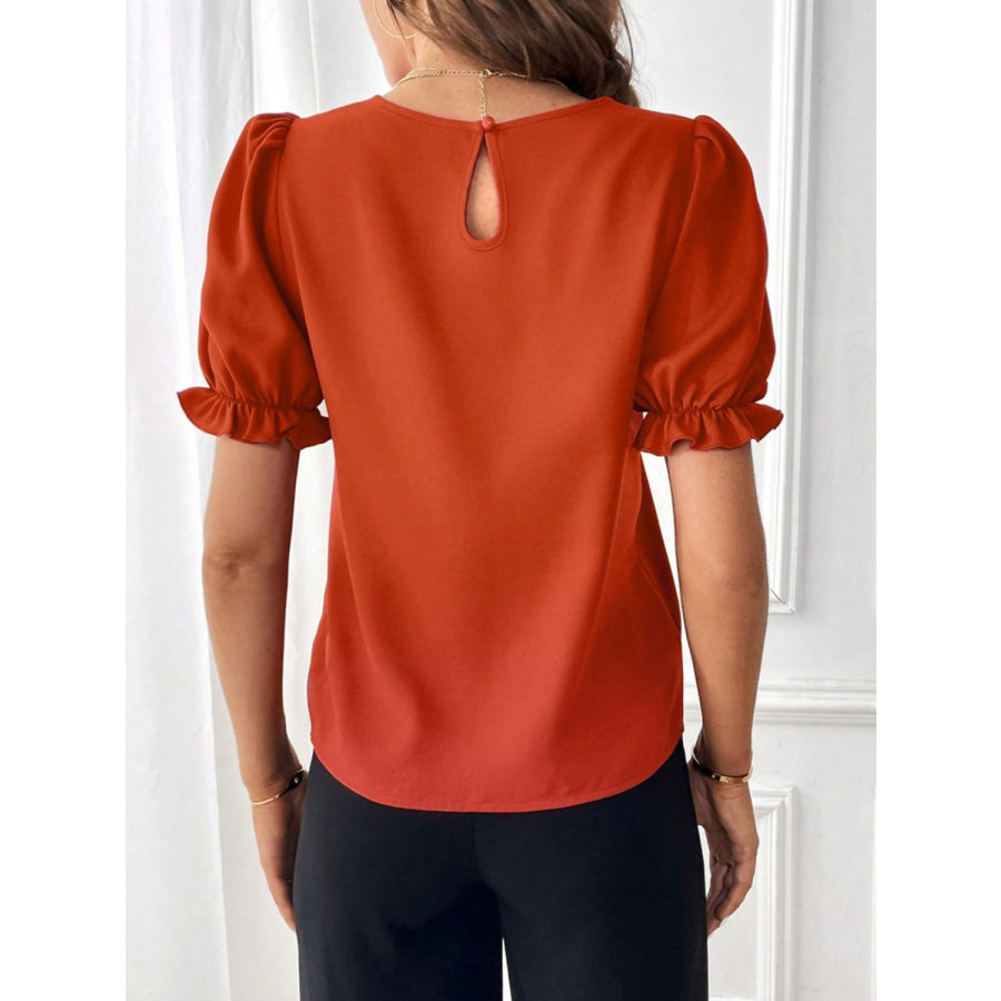 Round Neck Flounce Sleeve Blouse Apparel and Accessories