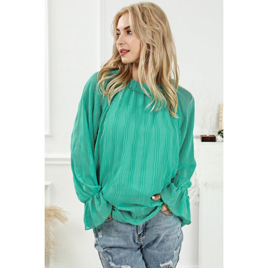 Round Neck Flounce Sleeve Blouse