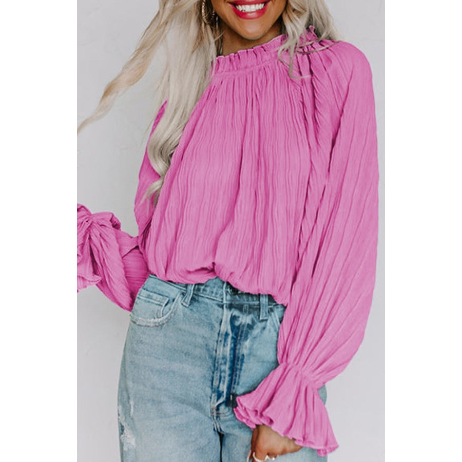 Round Neck Flounce Sleeve Blouse