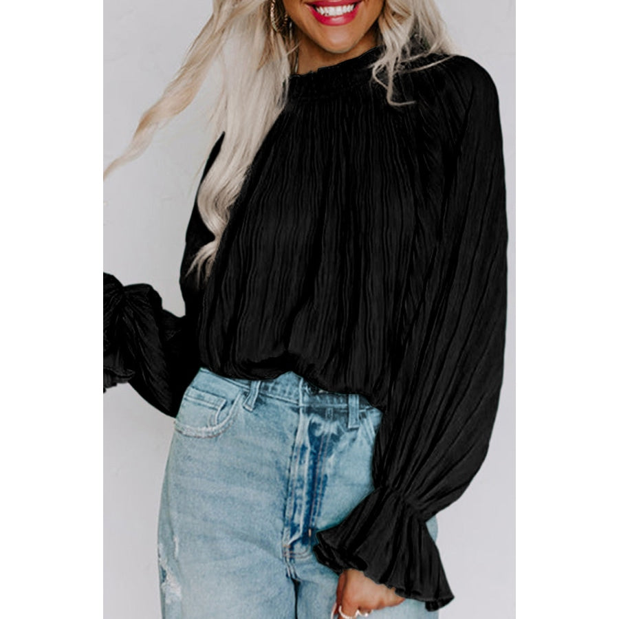 Round Neck Flounce Sleeve Blouse