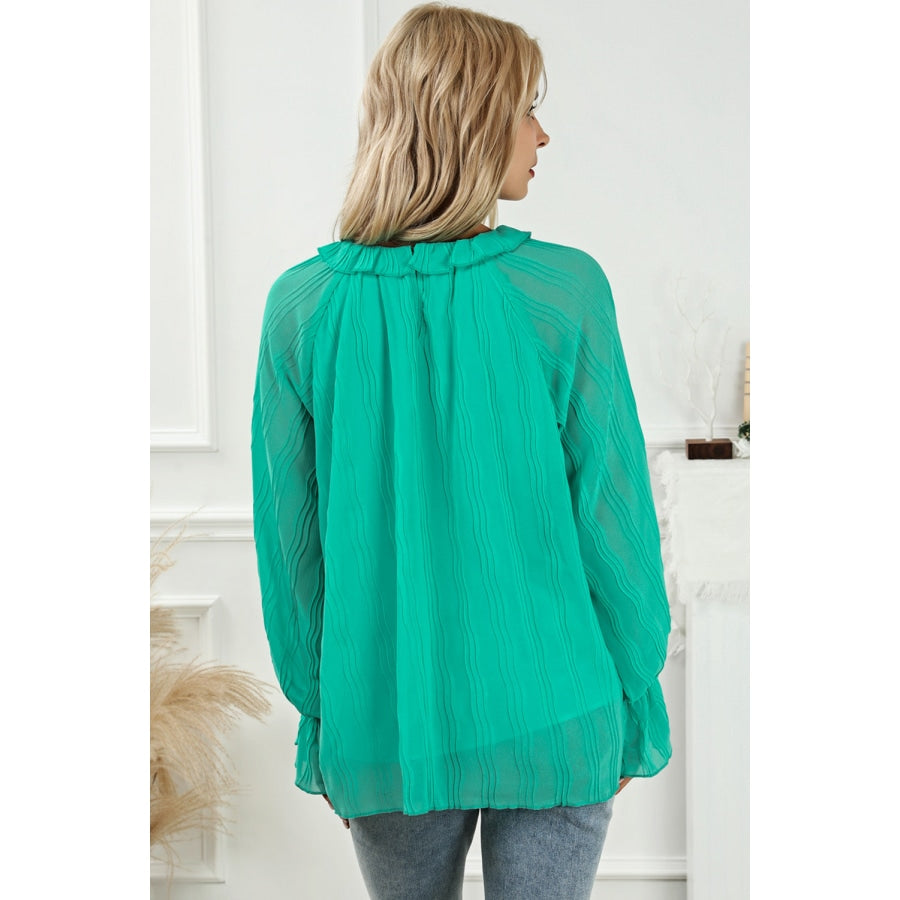 Round Neck Flounce Sleeve Blouse Teal / S