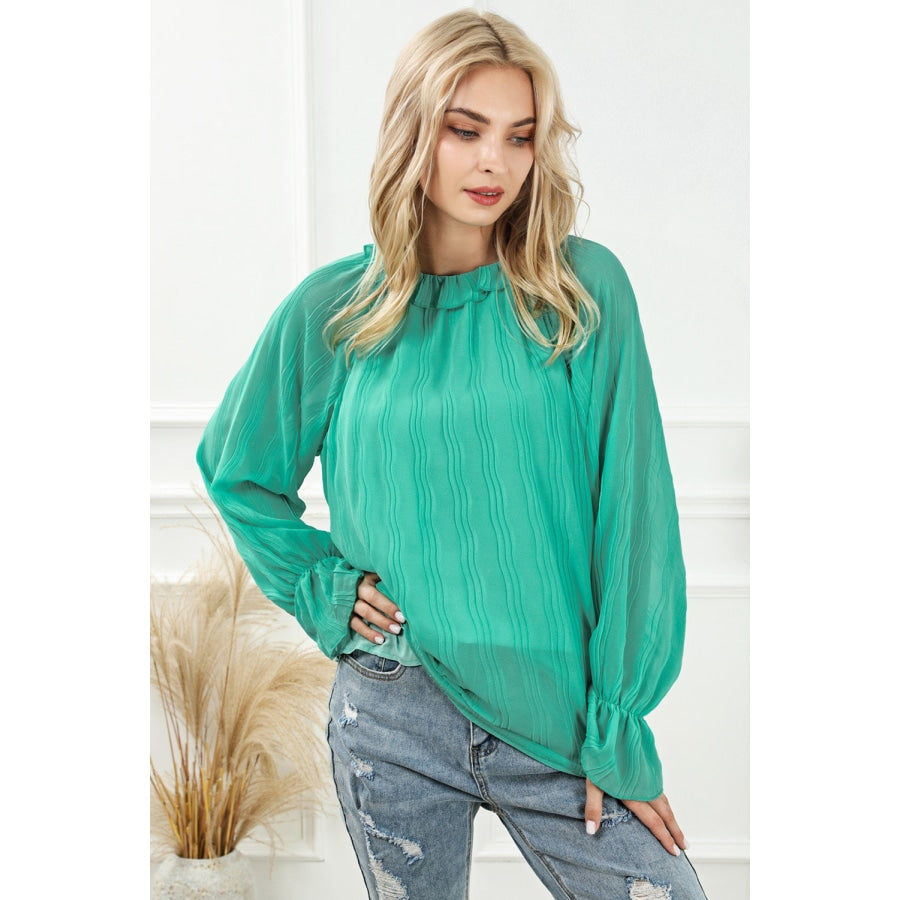 Round Neck Flounce Sleeve Blouse