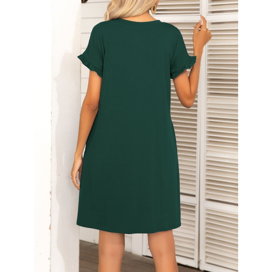 Round Neck Flounce Sleeve Dress with Pockets