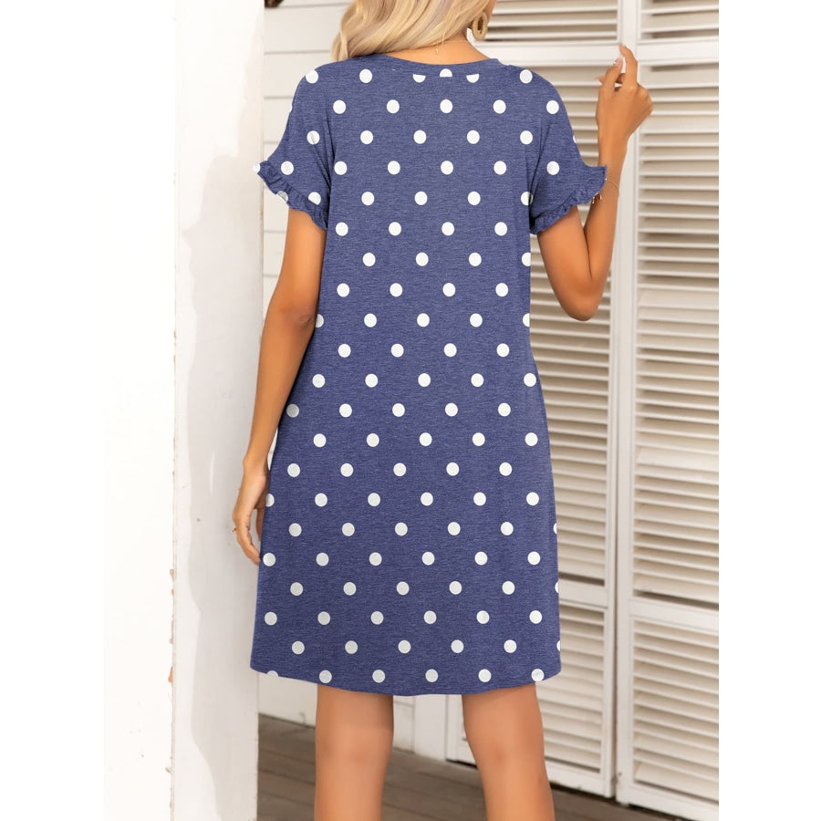 Round Neck Flounce Sleeve Dress with Pockets