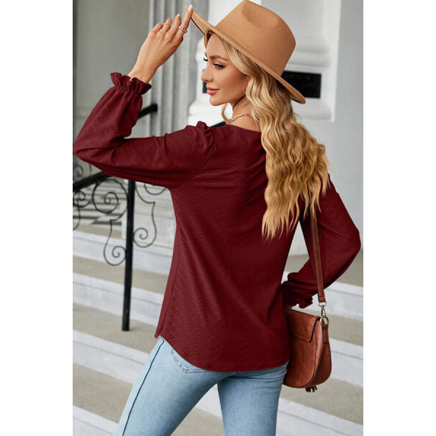 Round Neck Flounce Sleeve T - Shirt Apparel and Accessories