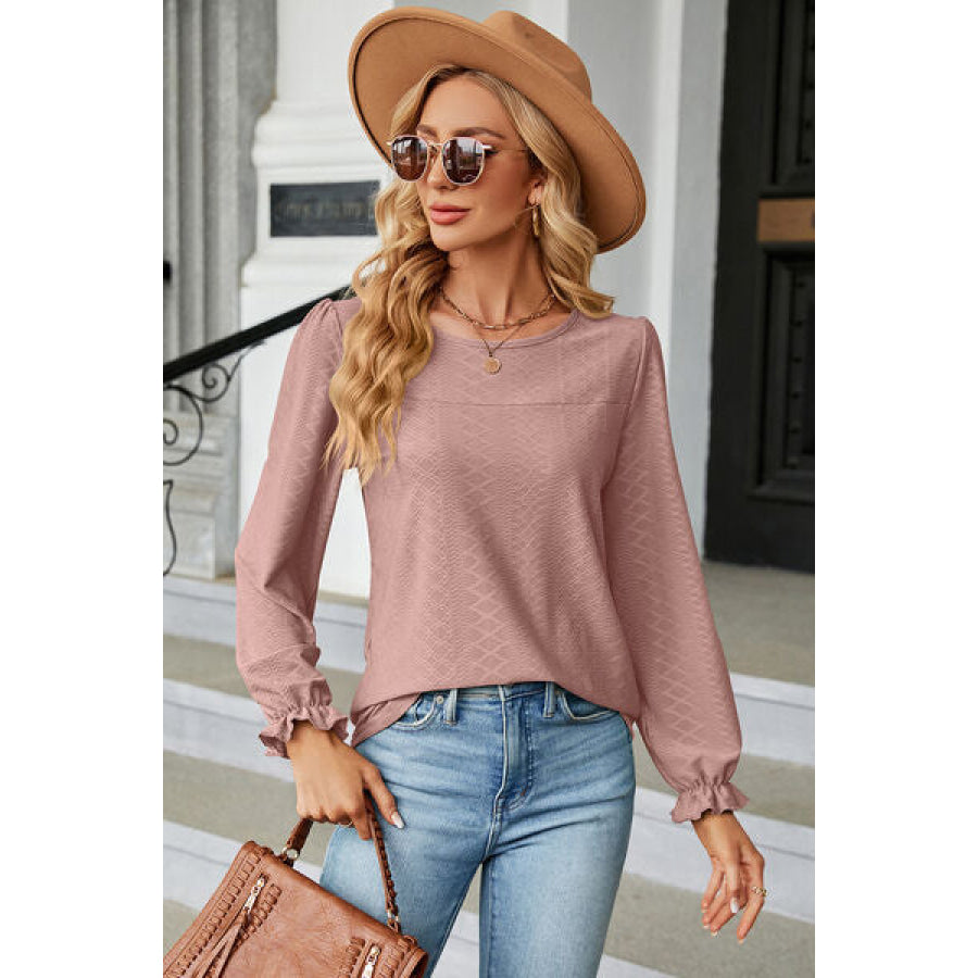 Round Neck Flounce Sleeve T - Shirt Apparel and Accessories