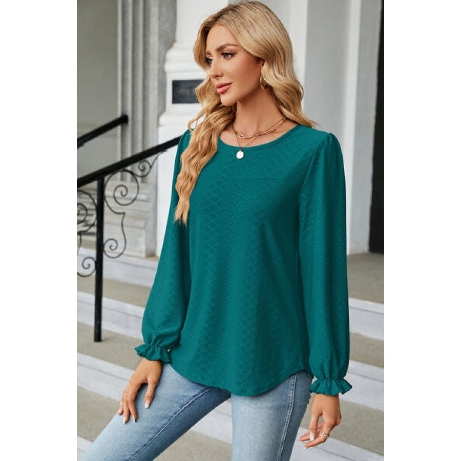 Round Neck Flounce Sleeve T - Shirt Apparel and Accessories