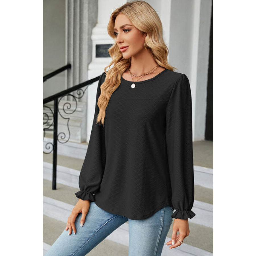 Round Neck Flounce Sleeve T - Shirt Apparel and Accessories