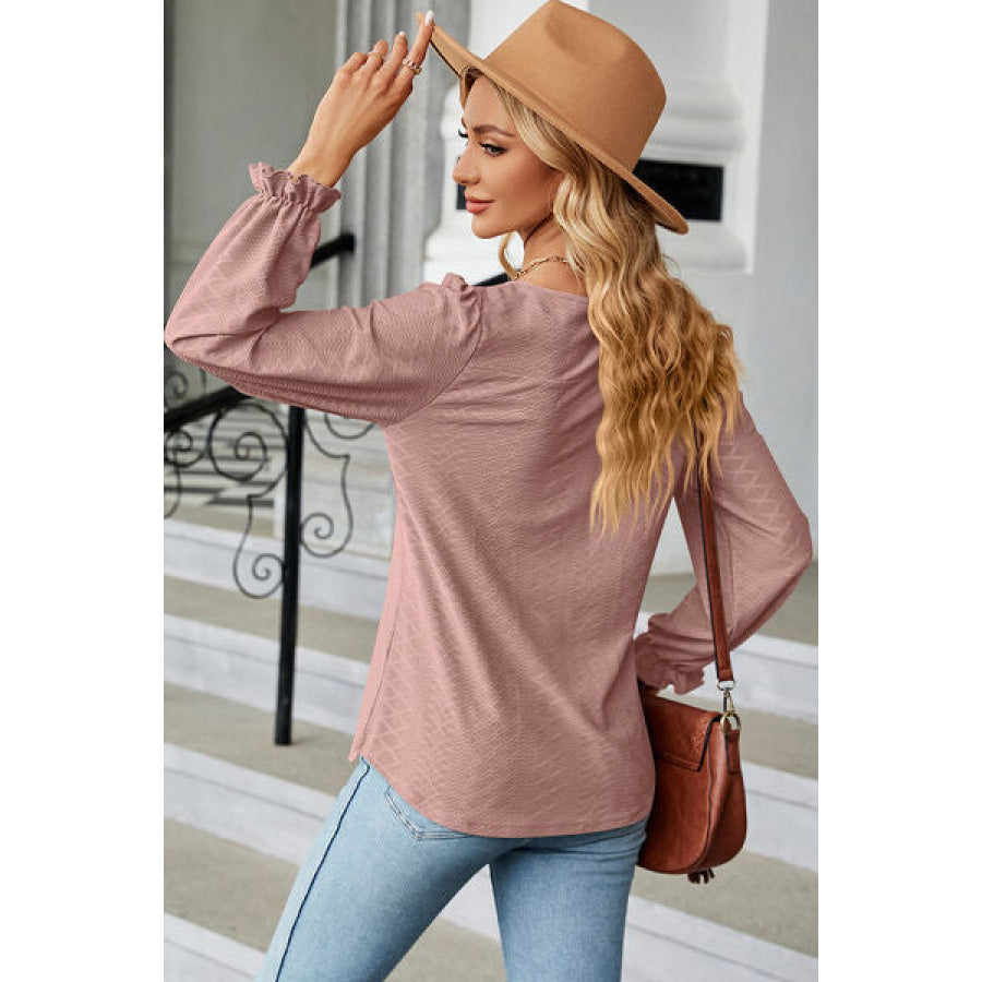 Round Neck Flounce Sleeve T - Shirt Apparel and Accessories