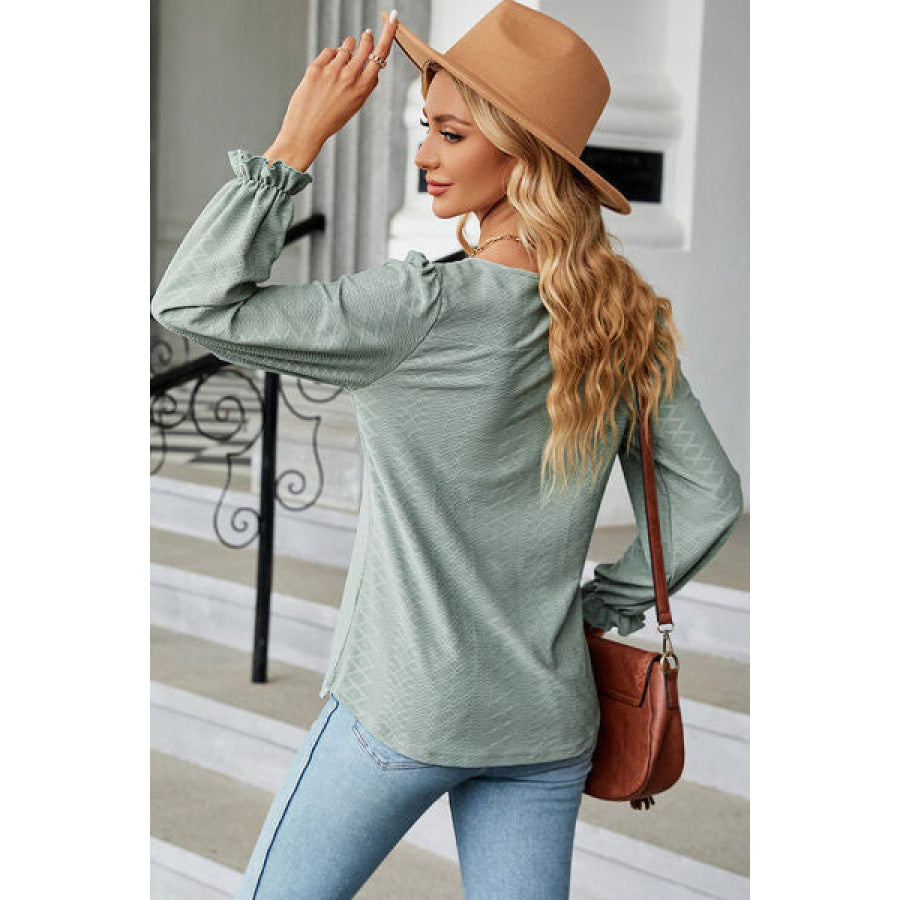 Round Neck Flounce Sleeve T - Shirt Apparel and Accessories