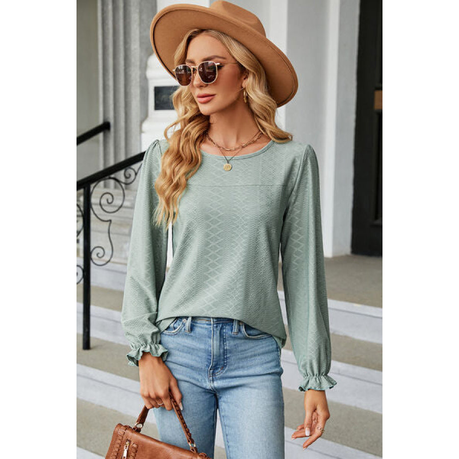 Round Neck Flounce Sleeve T - Shirt Apparel and Accessories