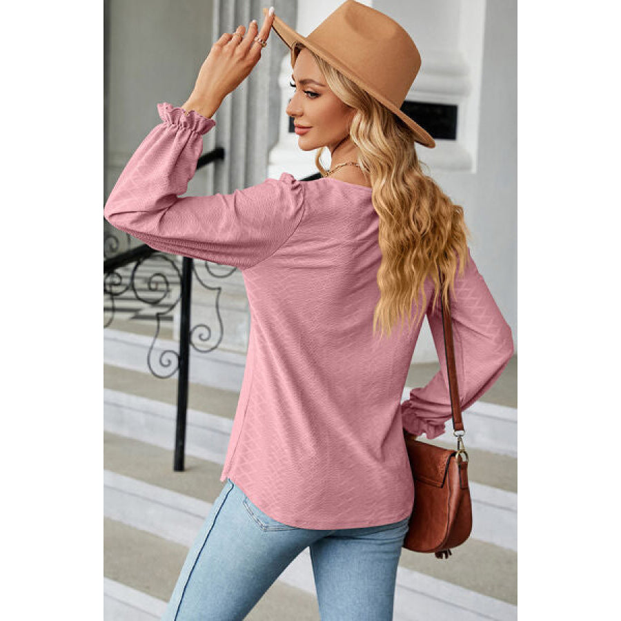 Round Neck Flounce Sleeve T - Shirt Apparel and Accessories