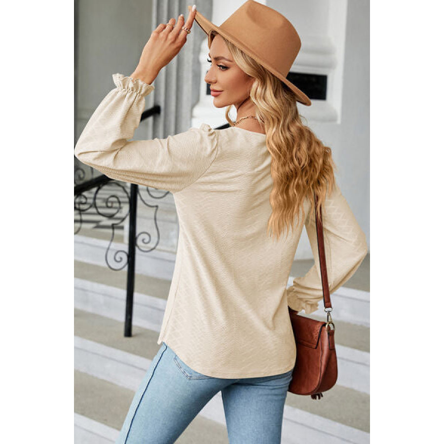 Round Neck Flounce Sleeve T - Shirt Apparel and Accessories
