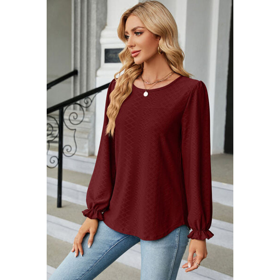 Round Neck Flounce Sleeve T - Shirt Apparel and Accessories