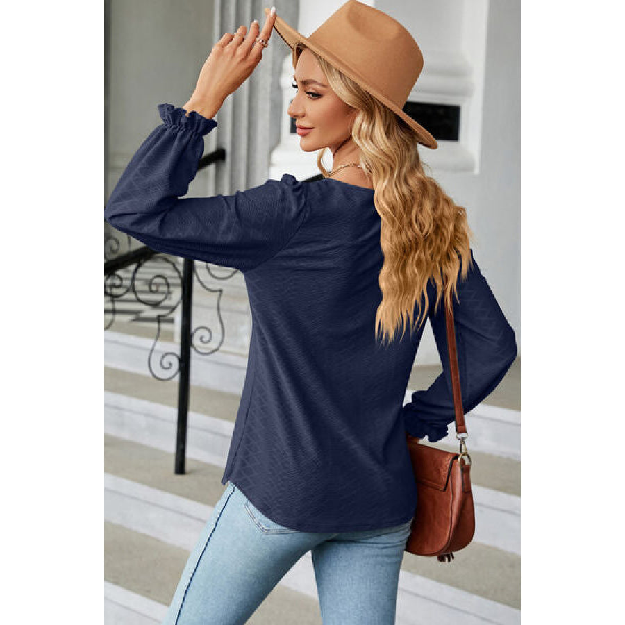 Round Neck Flounce Sleeve T - Shirt Apparel and Accessories