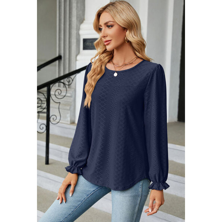 Round Neck Flounce Sleeve T - Shirt Apparel and Accessories