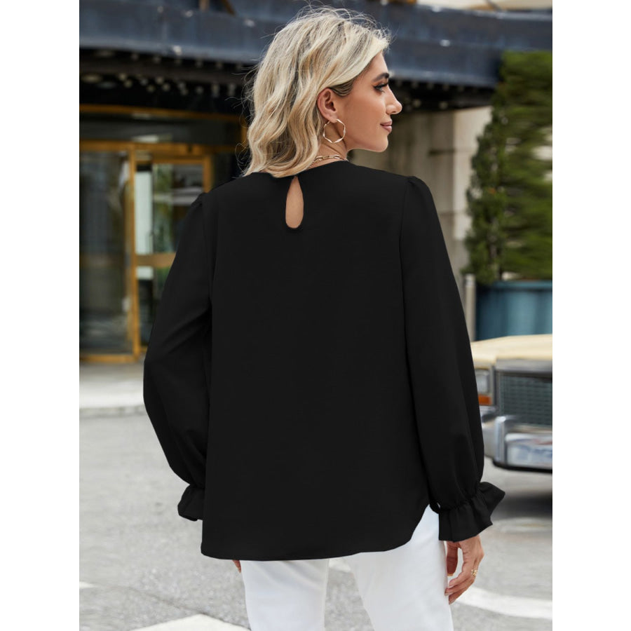 Round Neck Flounce Sleeve Top Apparel and Accessories