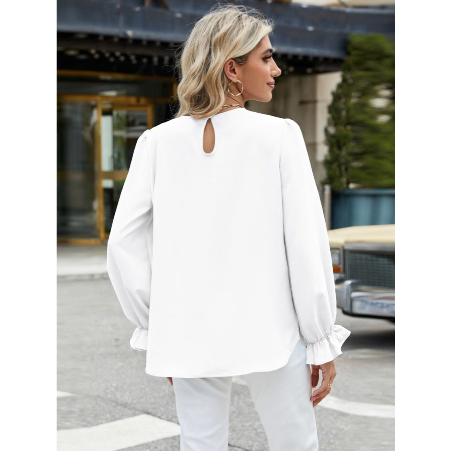 Round Neck Flounce Sleeve Top Apparel and Accessories
