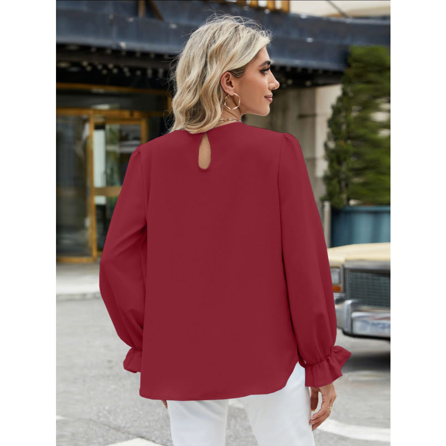Round Neck Flounce Sleeve Top Apparel and Accessories
