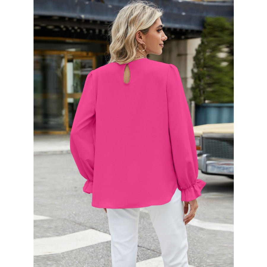 Round Neck Flounce Sleeve Top Apparel and Accessories