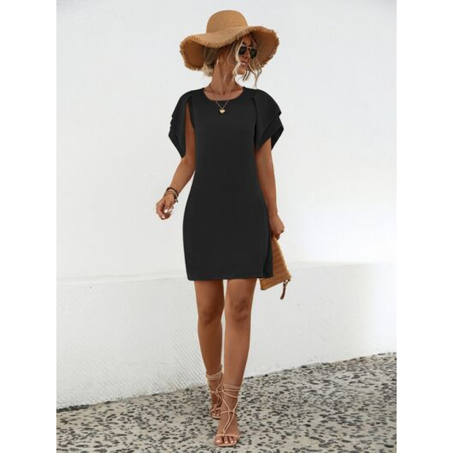 Round Neck Flutter Sleeve Mini Dress Apparel and Accessories