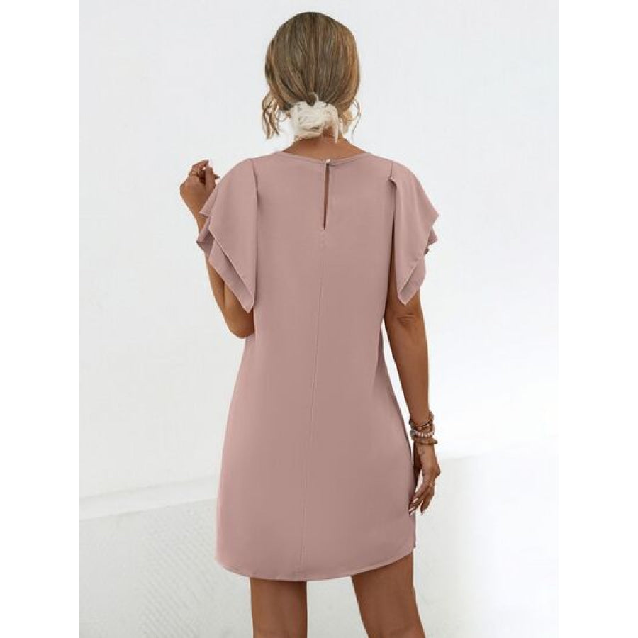 Round Neck Flutter Sleeve Mini Dress Apparel and Accessories