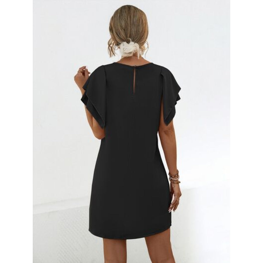 Round Neck Flutter Sleeve Mini Dress Apparel and Accessories