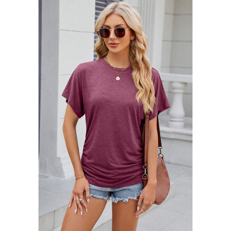 Round Neck Flutter Sleeve T - Shirt Apparel and Accessories