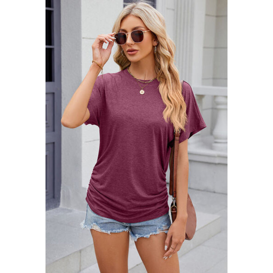 Round Neck Flutter Sleeve T - Shirt Wine / S Apparel and Accessories