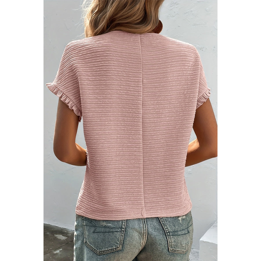 Round Neck Frill Short Sleeve T-Shirt Blush Pink / S Apparel and Accessories
