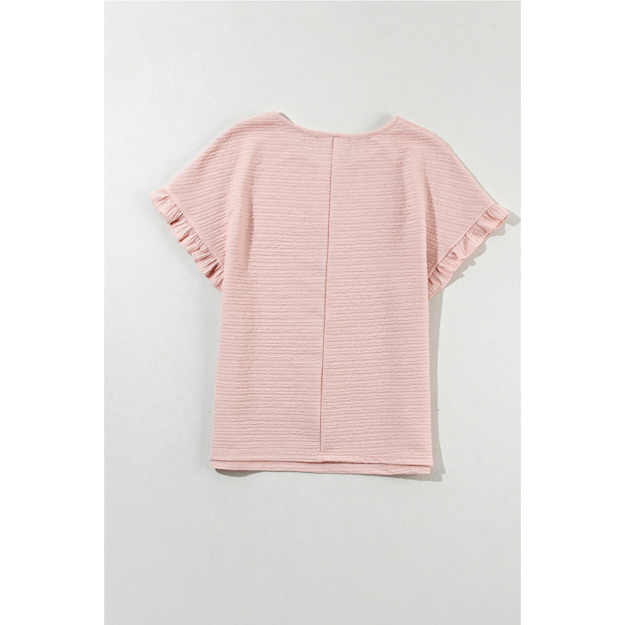 Round Neck Frill Short Sleeve T-Shirt Apparel and Accessories