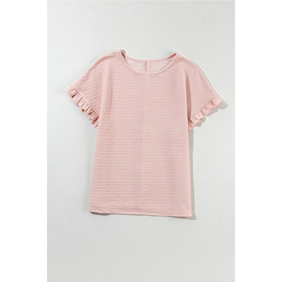 Round Neck Frill Short Sleeve T-Shirt Apparel and Accessories