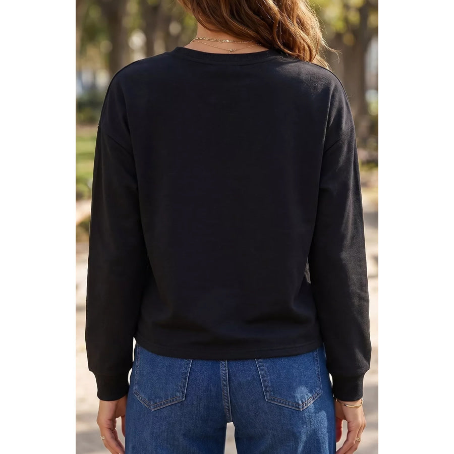 Round Neck Ghost Print Regular Fit Graphic Long Sleeve T-Shirt Apparel and Accessories