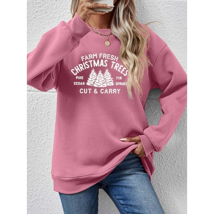 Round Neck Graphic Long Sleeve Sweatshirt Moonlit Mauve / S