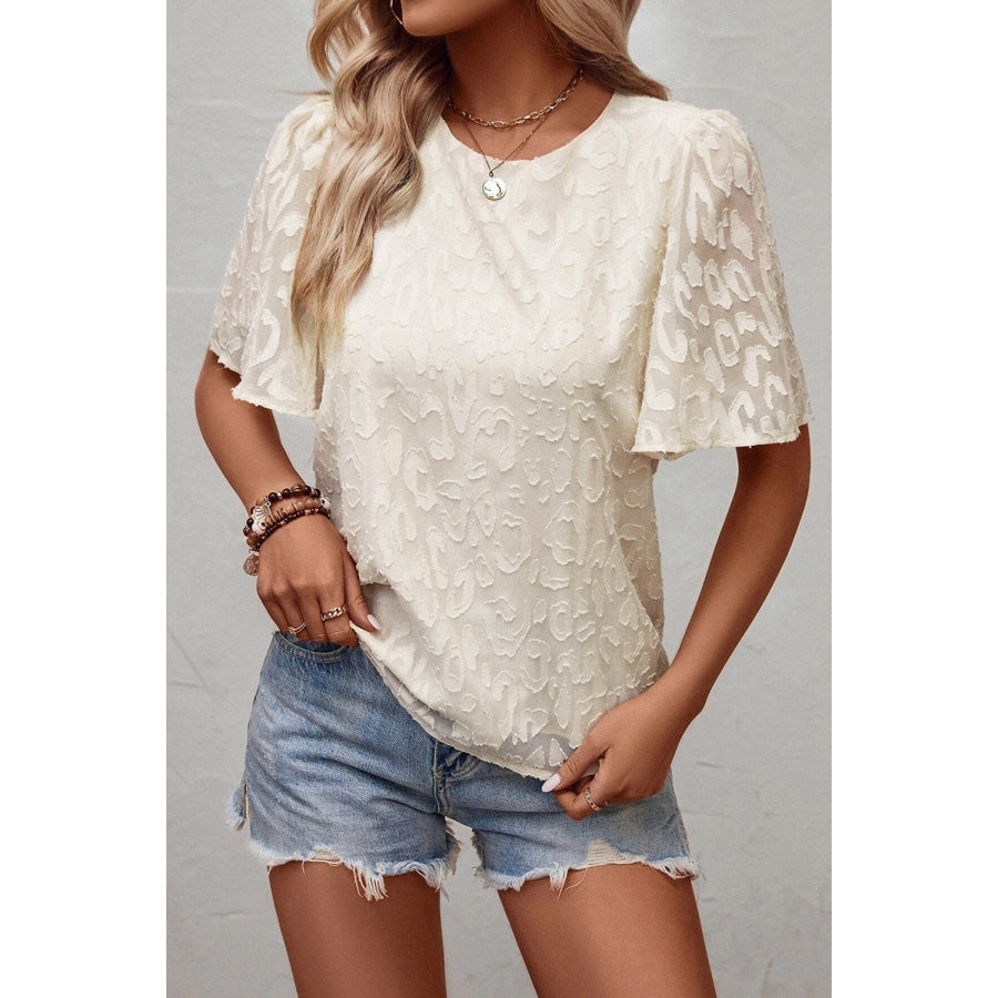 Round Neck Half Sleeve Blouse Ivory / S Apparel and Accessories