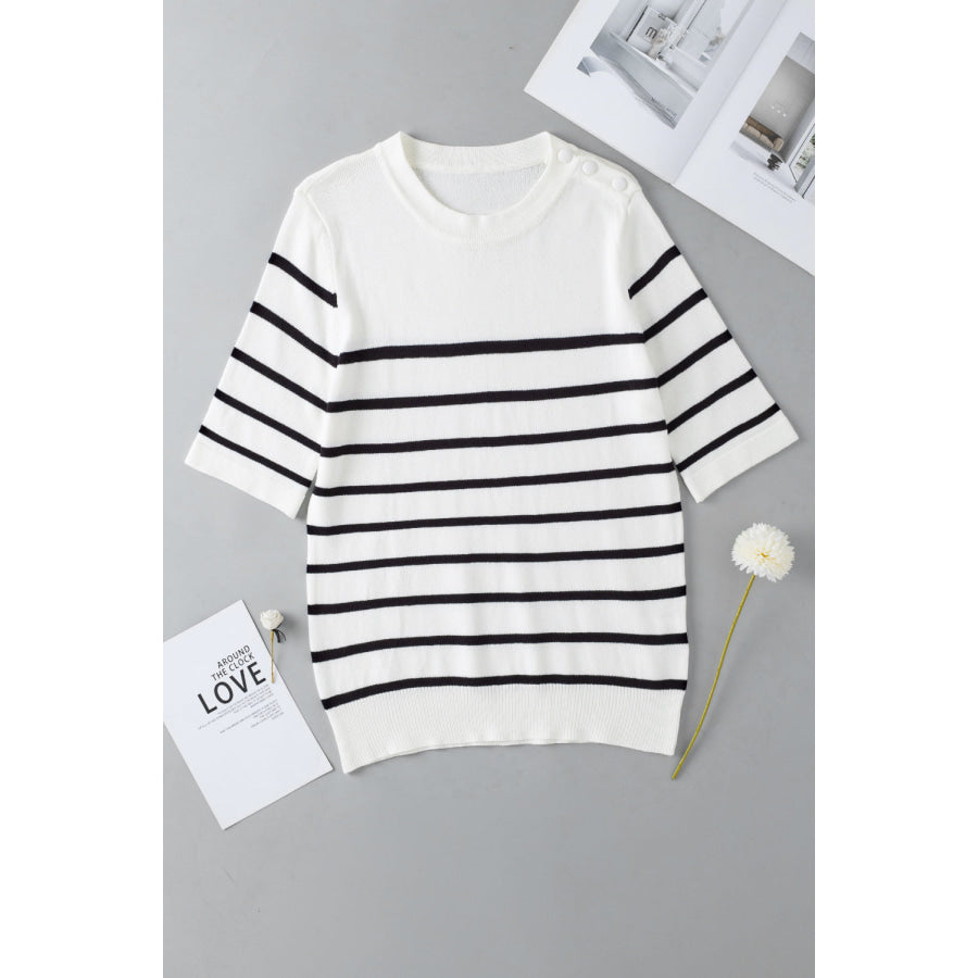 Round Neck Half Sleeve Knit Top Apparel and Accessories