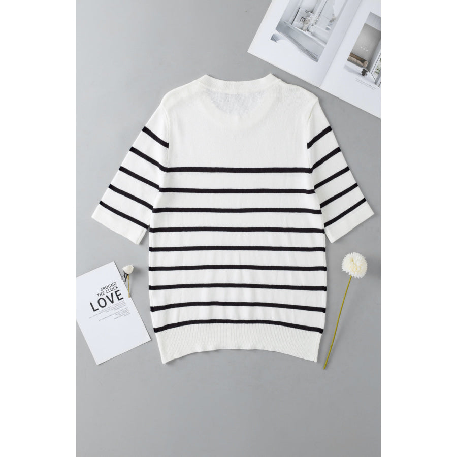 Round Neck Half Sleeve Knit Top Apparel and Accessories