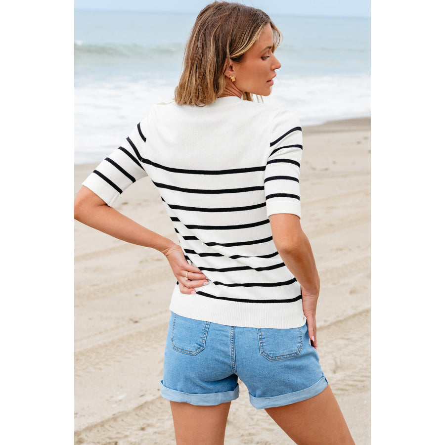 Round Neck Half Sleeve Knit Top Apparel and Accessories