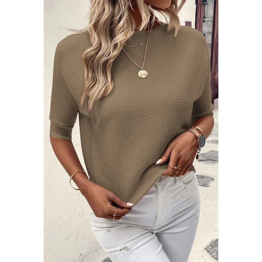 Round Neck Half Sleeve Knit Top Apparel and Accessories