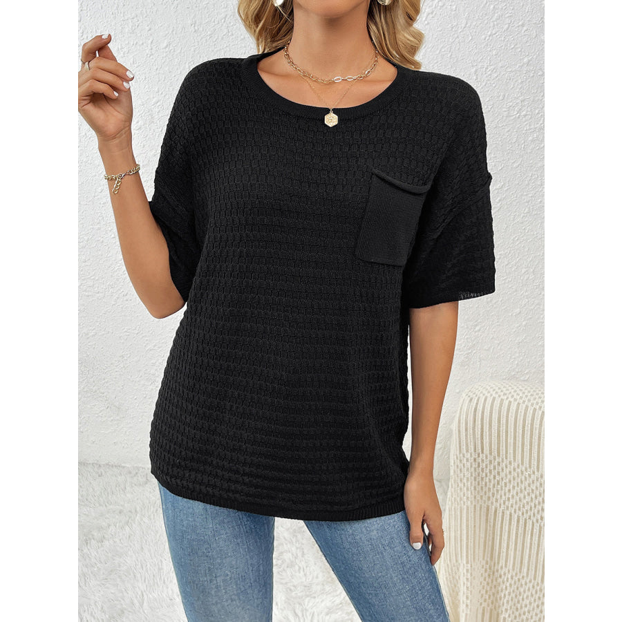 Round Neck Half Sleeve Knit Top Apparel and Accessories