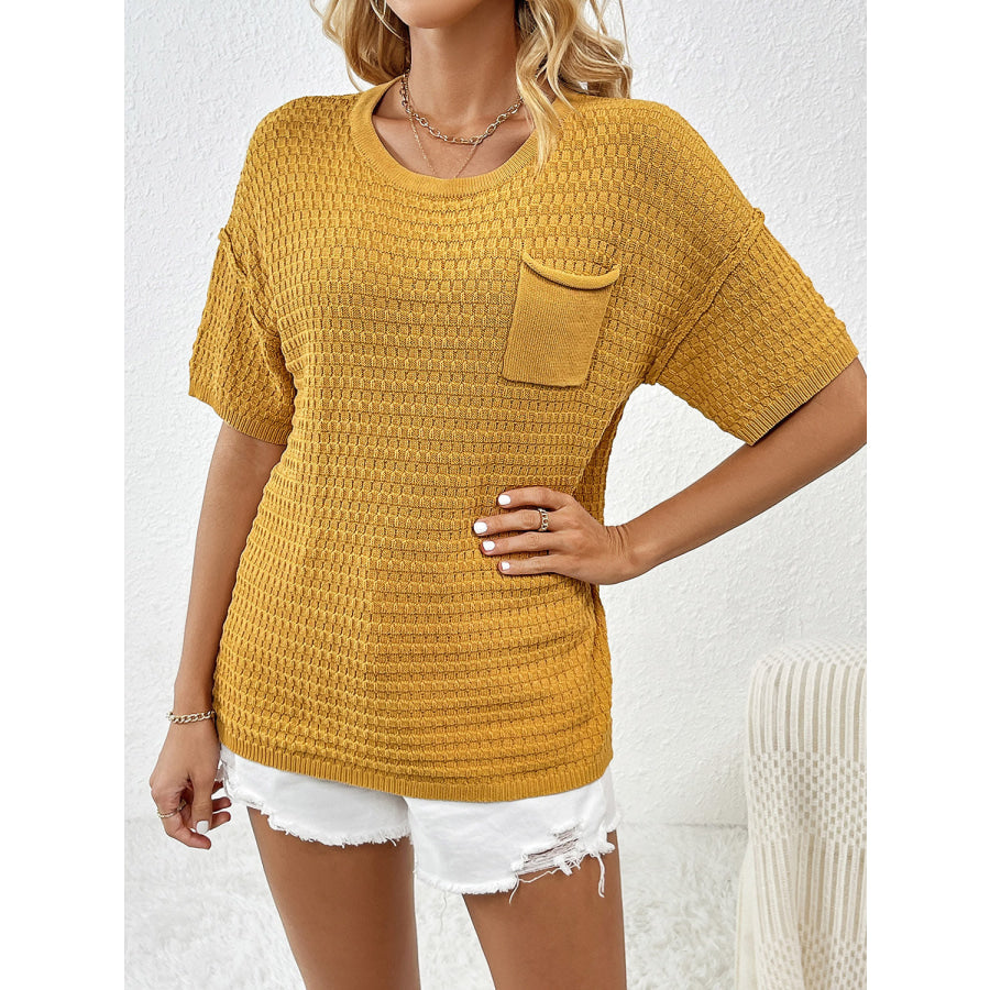 Round Neck Half Sleeve Knit Top Apparel and Accessories