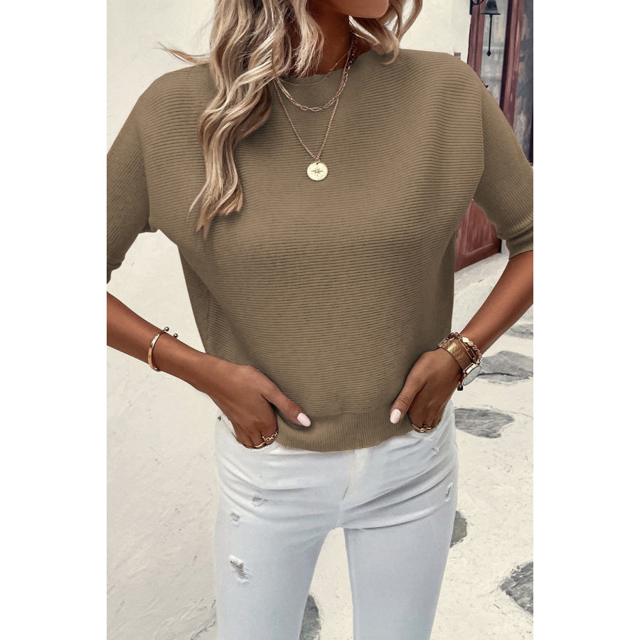 Round Neck Half Sleeve Knit Top Apparel and Accessories
