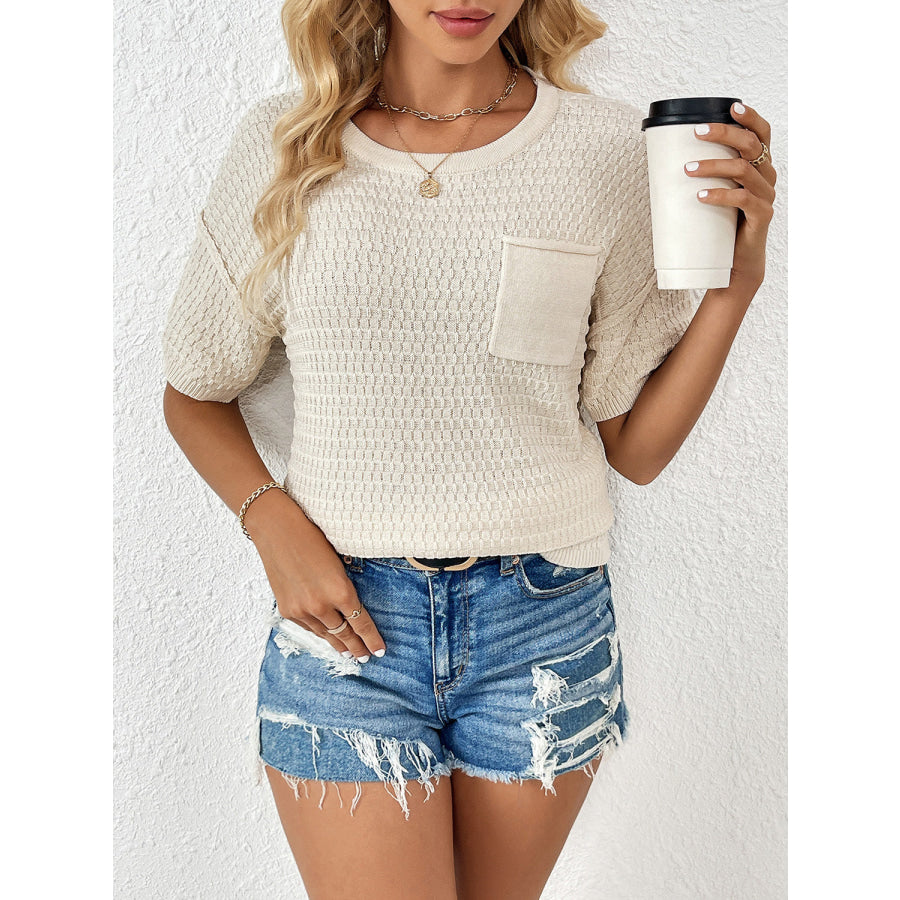 Round Neck Half Sleeve Knit Top Apparel and Accessories